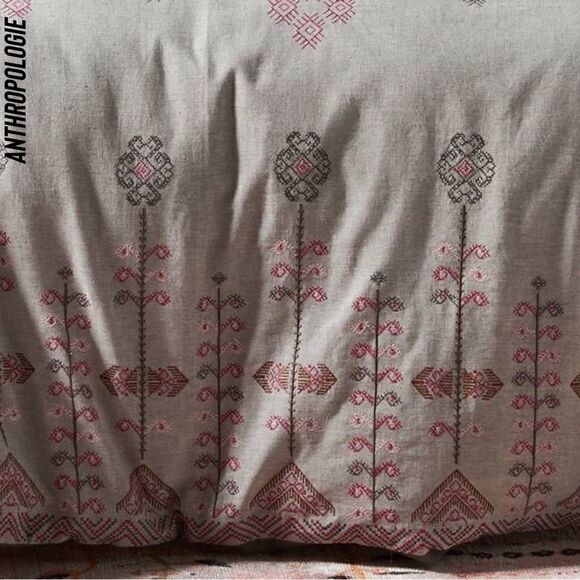 ANTHROPOLOGIE NATANI EMBROIDERED DUVET COVER IN LIGHT GREY NEW QUEEN - Picture 3 of 10